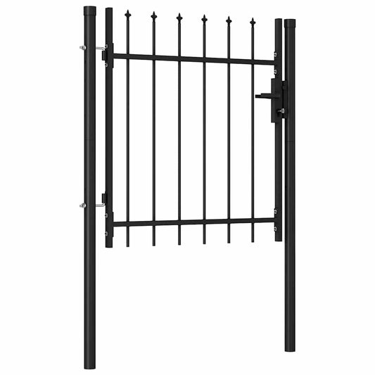 Fence Gate "BOXTEL" Single Door with Spike Top Steel 1x1 m Black Fence Gate "BOXTEL" Single Door with Spike Top Steel 1x1 m Black
