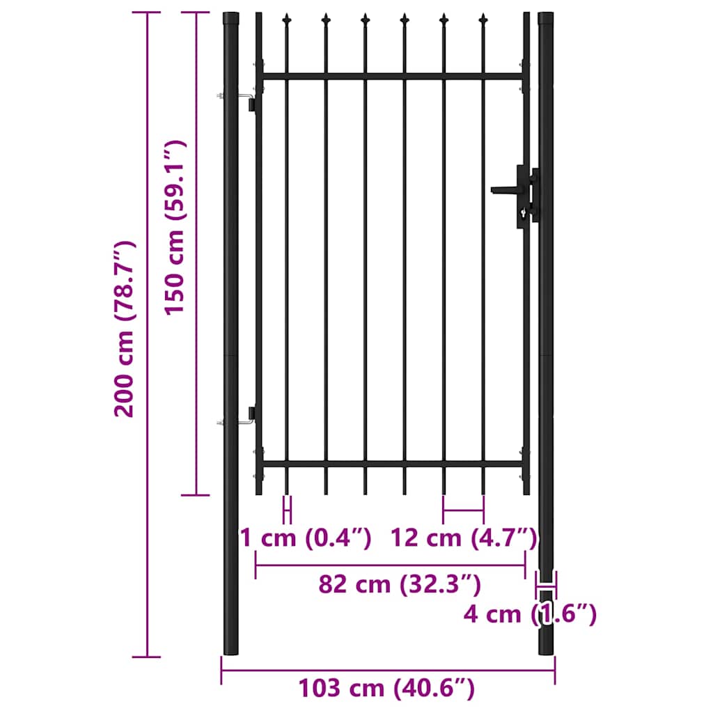 Fence Gate "BOXTEL" Single Door with Spike Top 1x1.5 m Black