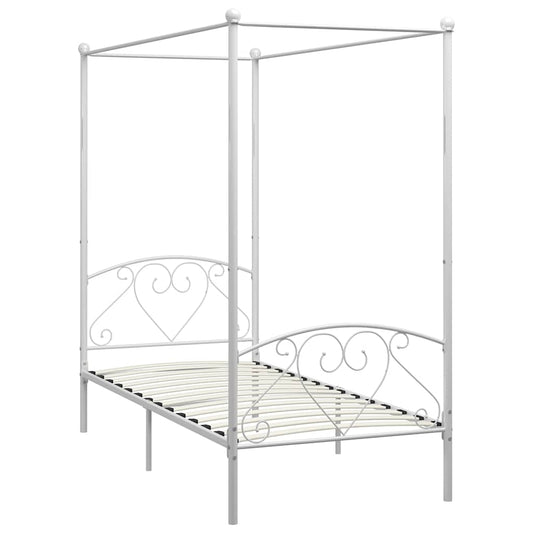 Canopy Bed Frame without Mattress White Metal 90x200 cm Canopy Bed Frame without Mattress White Metal 90x200 cm