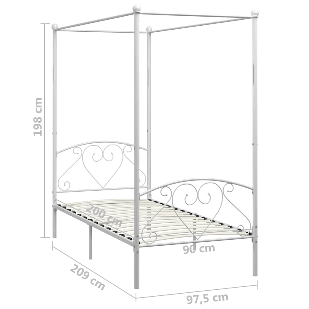 Canopy Bed Frame without Mattress White Metal 90x200 cm