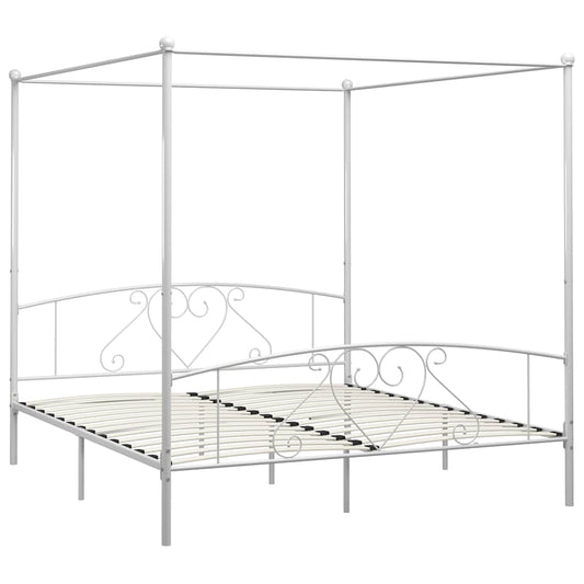 Canopy Bed Frame without Mattress White Metal 200x200 cm Canopy Bed Frame without Mattress White Metal 200x200 cm