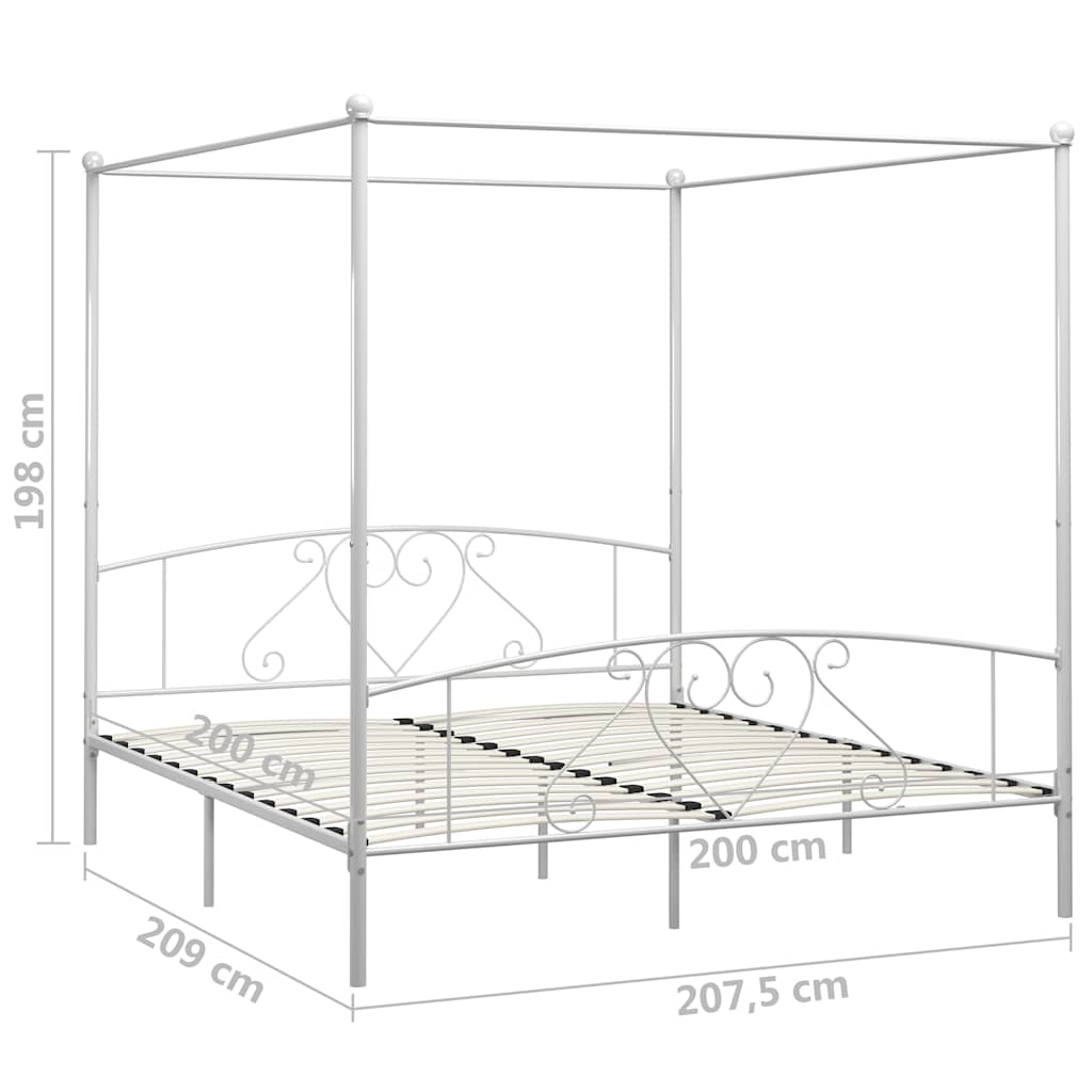 284432 vidaXL Canopy Bed Frame without Mattress White Metal 200x200 cm