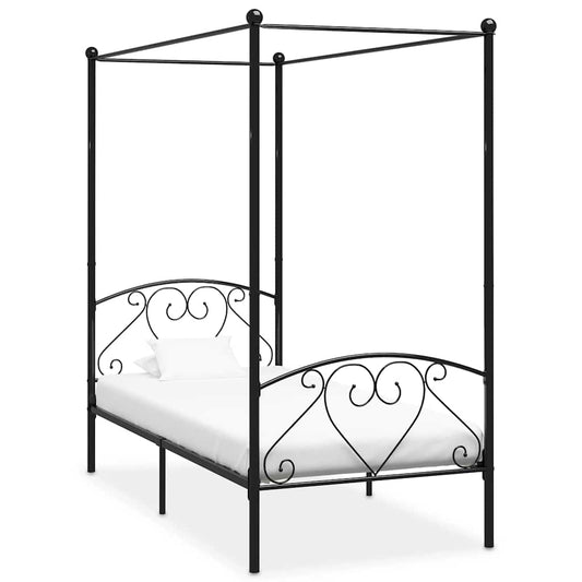 Canopy Bed Frame without Mattress Black Metal 90x200 cm Canopy Bed Frame without Mattress Black Metal 90x200 cm
