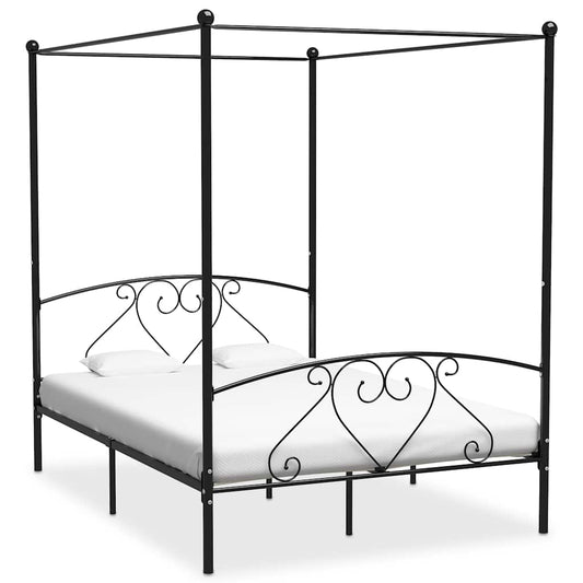 Bed Frame without Mattress with Canopy Black 140x200 cm Metal Bed Frame without Mattress with Canopy Black 140x200 cm Metal