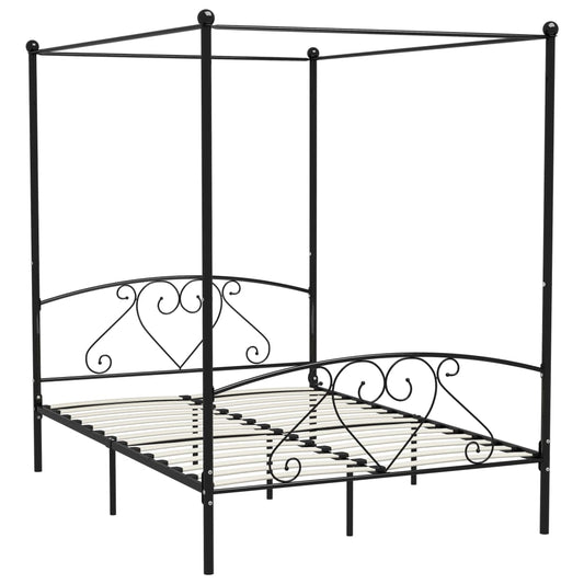 Bed Frame without Mattress with Canopy Black 140x200 cm Metal Bed Frame without Mattress with Canopy Black 140x200 cm Metal