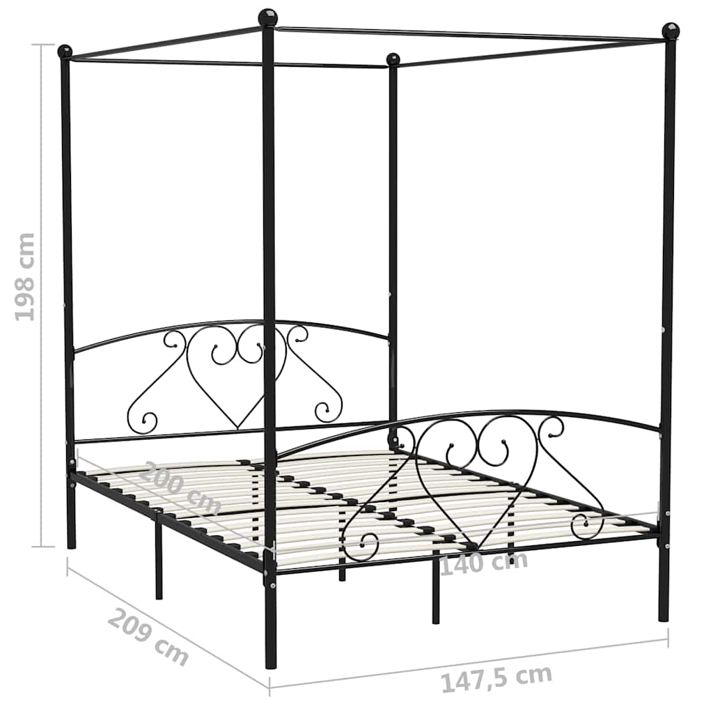 Bed Frame | Black | Metal | 140x200 cm | Bed Frame | Rectangular
