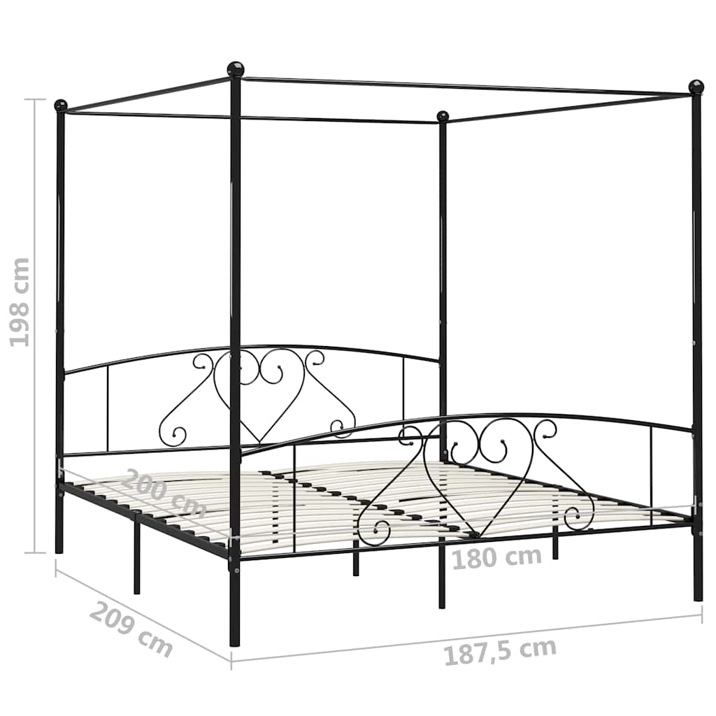 Bed Frame without Mattress with Canopy Black 180x200 cm Metal