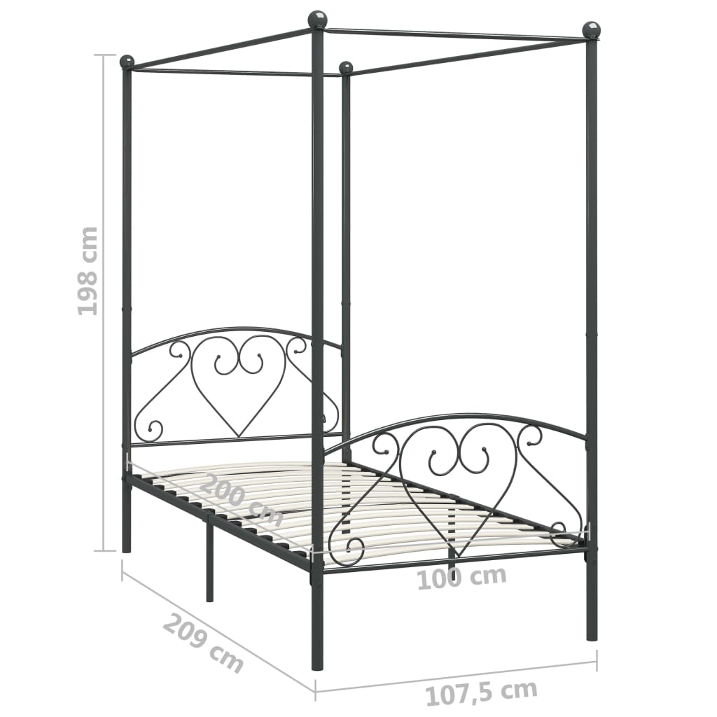 Canopy Bed Frame without Mattress Grey Metal 100x200 cm