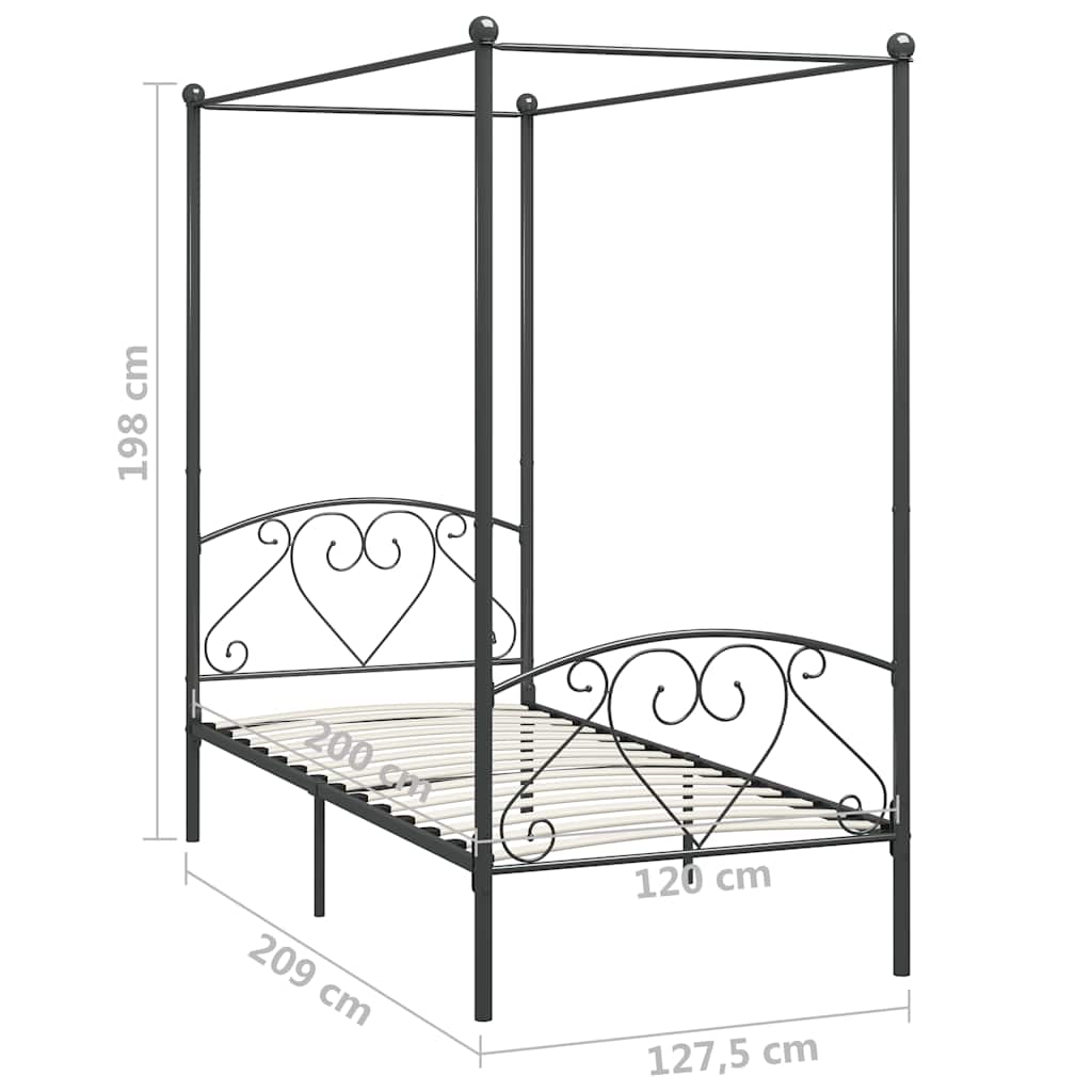 Canopy Bed Frame without Mattress Grey Metal 120x200 cm