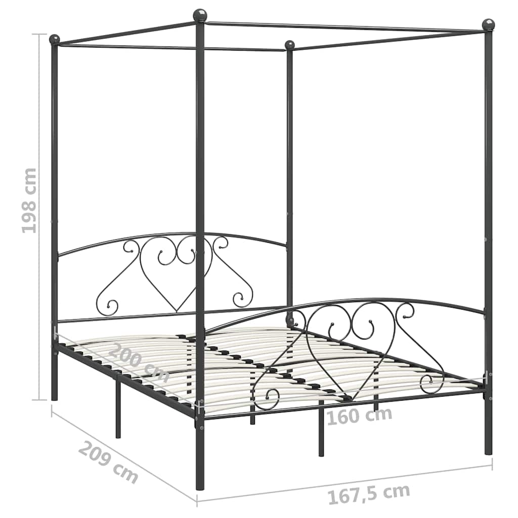 Canopy Bed Frame without Mattress Grey Metal 160x200 cm