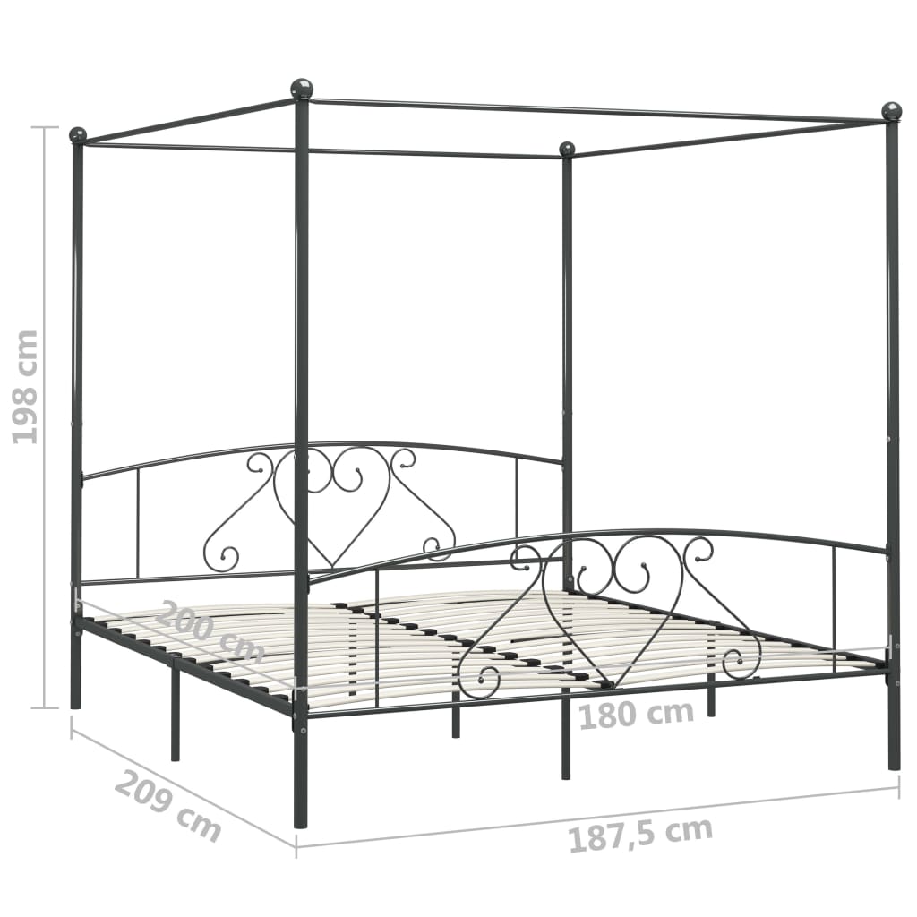 Canopy Bed Frame without Mattress Grey Metal 180x200 cm