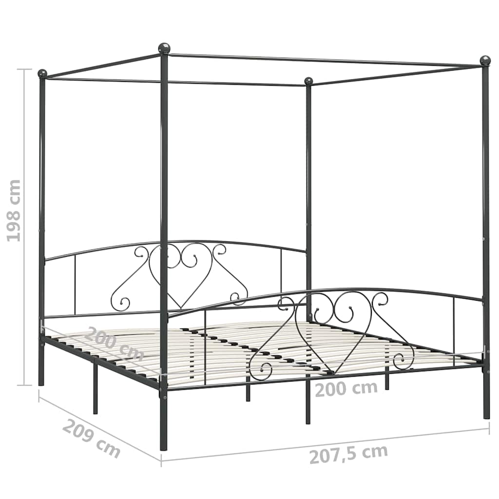 Canopy Bed Frame without Mattress Grey Metal 200x200 cm
