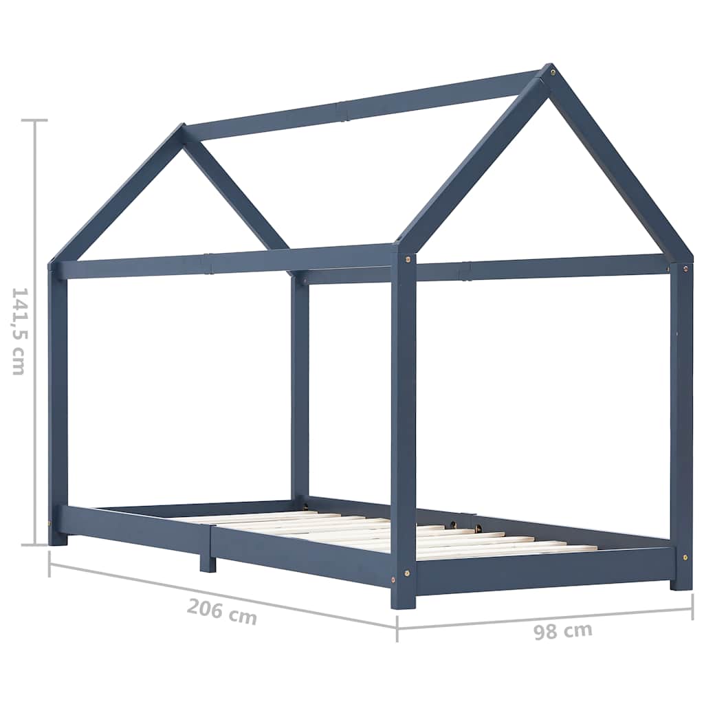 283354 vidaXL Kids Bed Frame Grey Solid Pine Wood 90x200 cm
