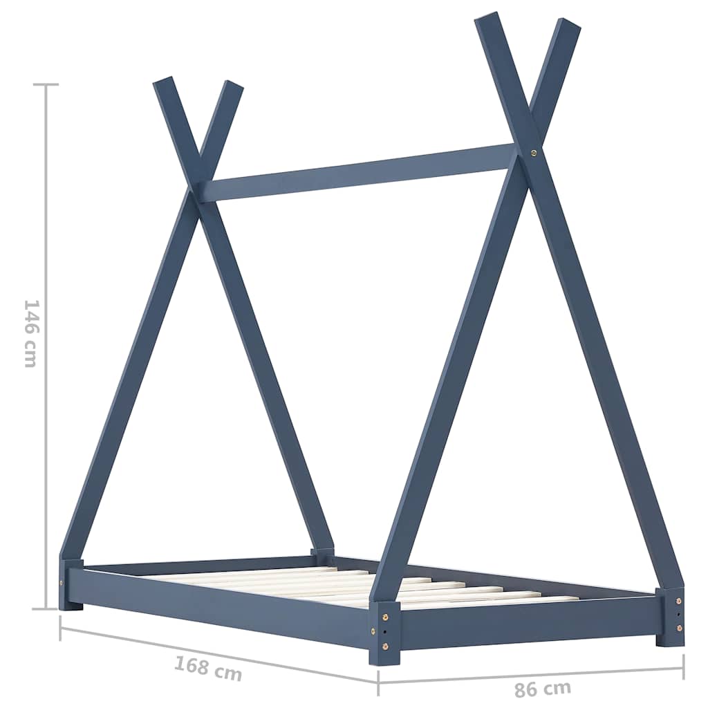 283362 vidaXL Kids Bed Frame Grey Solid Pine Wood 80x160 cm