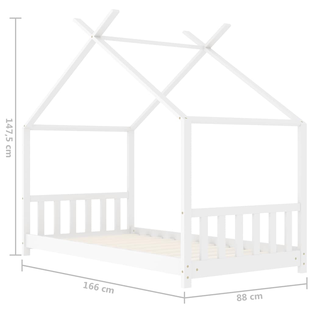 Kids Bed Frame White Solid Pine Wood 80x160 cm