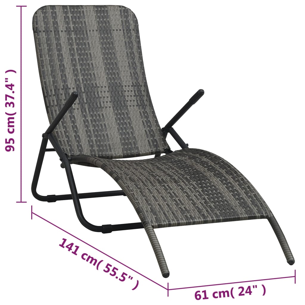 48128 vidaXL Folding Sun Lounger Poly Rattan Grey