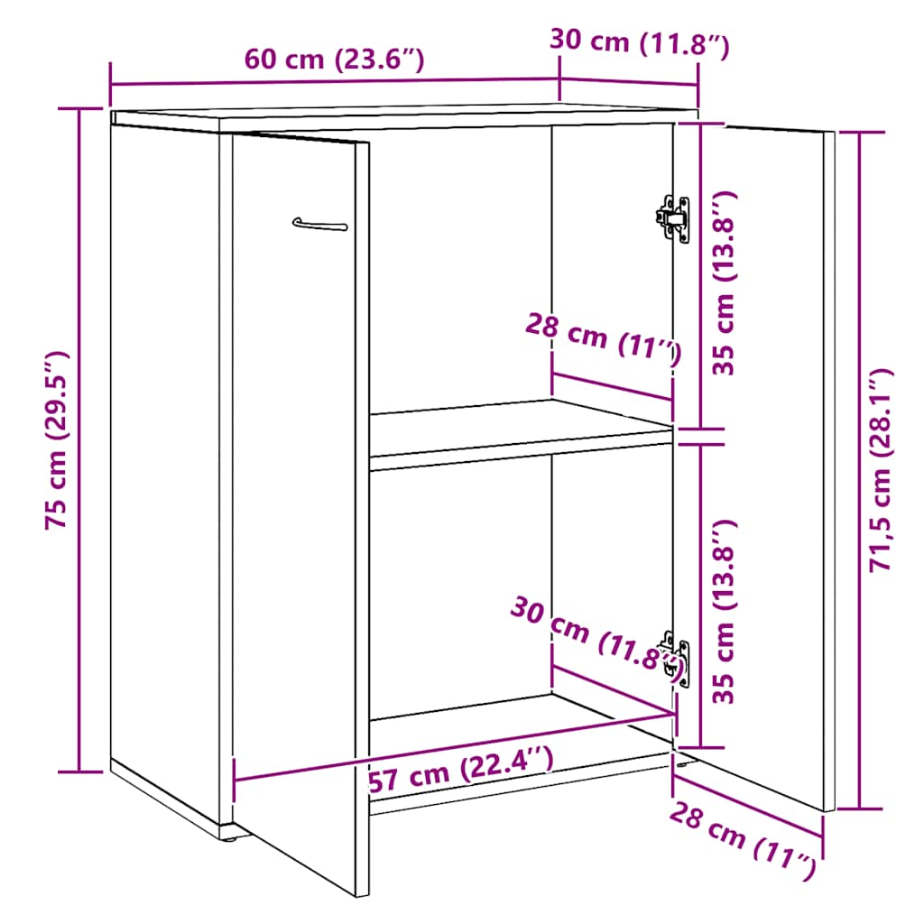 Sideboard Concrete Grey 60x30x75 cm Engineered Wood