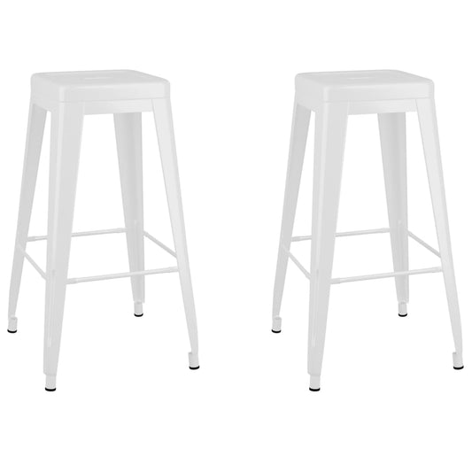 Bar Stool | Set of 2 | White | Metal | 43x43x77 cm | Stackable Bar Stool | Set of 2 | White | Metal | 43x43x77 cm | Stackable