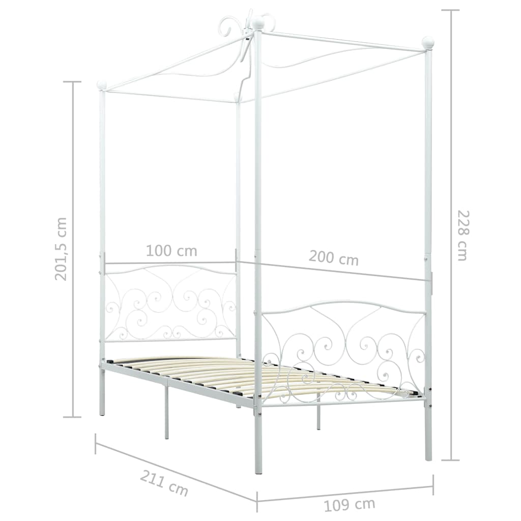 Canopy Bed Frame without Mattress White Metal 100x200 cm