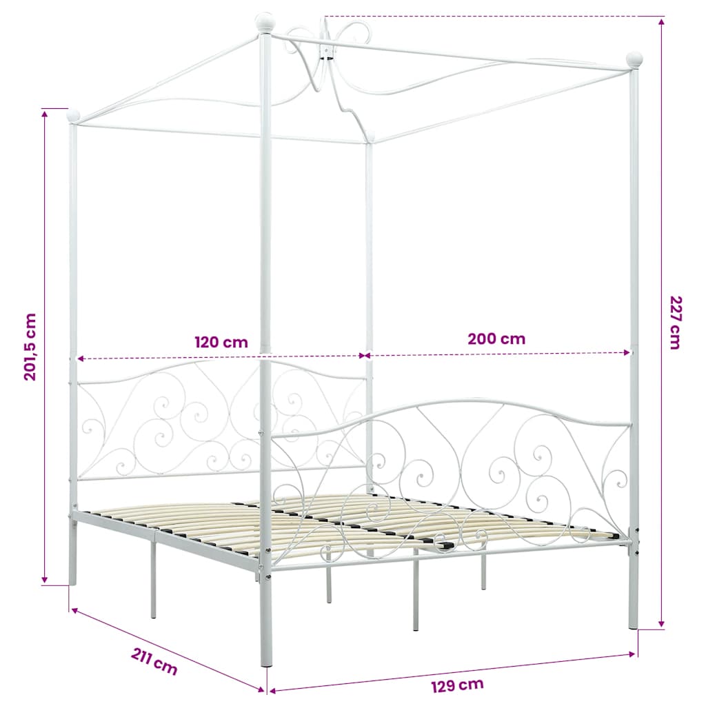 284470 vidaXL Canopy Bed Frame without Mattress White Metal 120x200 cm