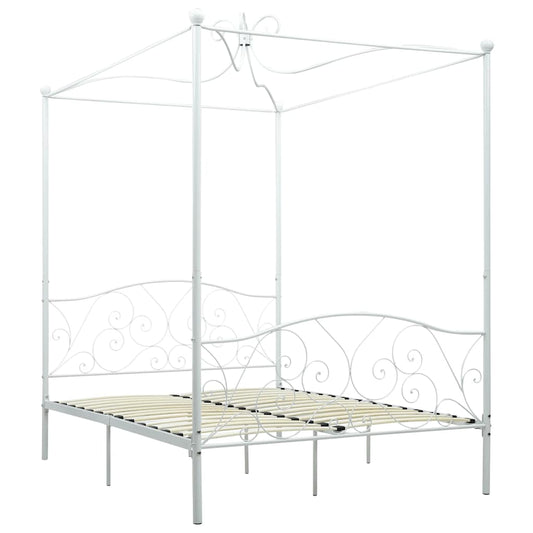 Bed Frame without Mattress with Canopy White 140x200 cm Metal Bed Frame without Mattress with Canopy White 140x200 cm Metal