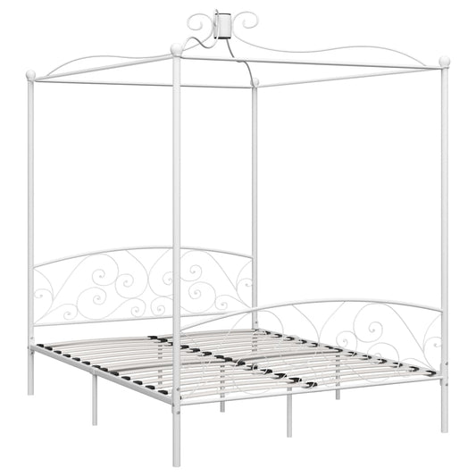 Bed Frame without Mattress with Canopy White 160x200 cm Metal Bed Frame without Mattress with Canopy White 160x200 cm Metal