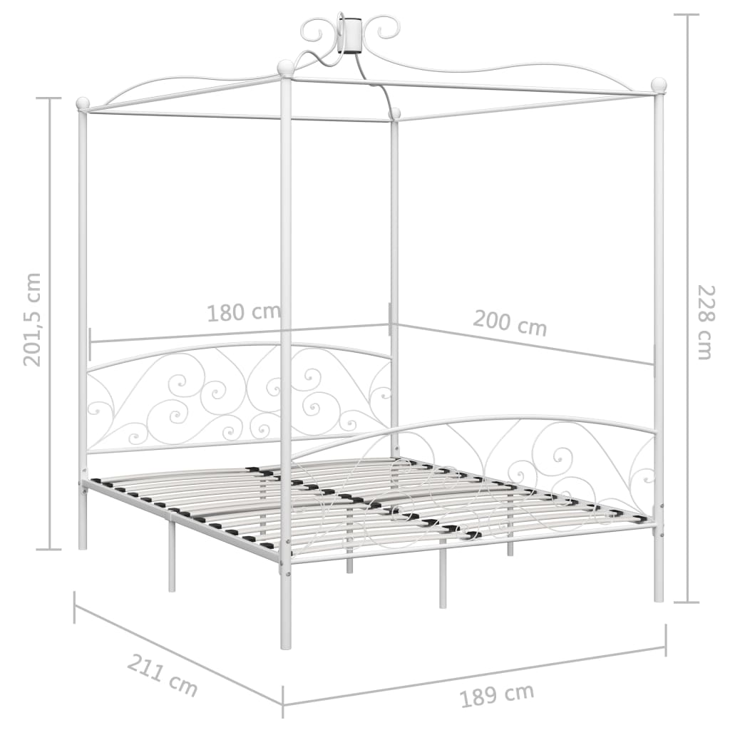 Canopy Bed Frame without Mattress White Metal 180x200 cm