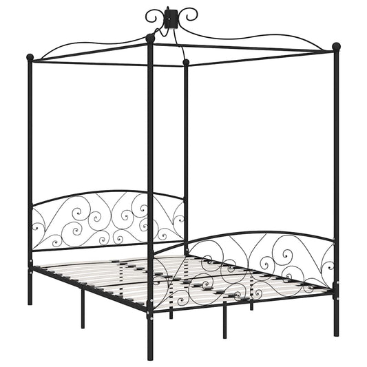 Canopy Bed Frame without Mattress Black Metal 140x200 cm Canopy Bed Frame without Mattress Black Metal 140x200 cm