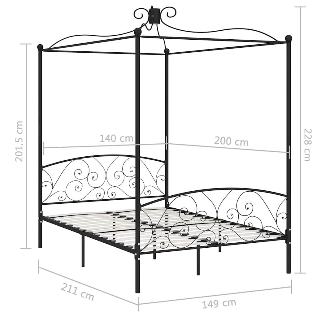 Bed Frame | Black | Metal, Plywood | Double | Bed Frame | Rectangular