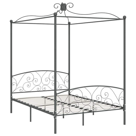 Canopy Bed Frame without Mattress Grey Metal 140x200 cm Canopy Bed Frame without Mattress Grey Metal 140x200 cm