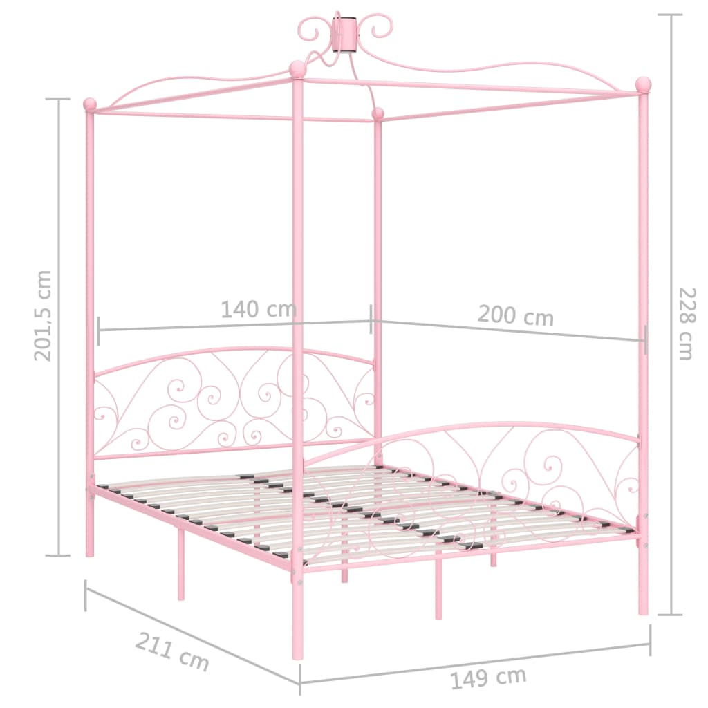 Canopy Bed Frame without Mattress Pink Metal 140x200 cm