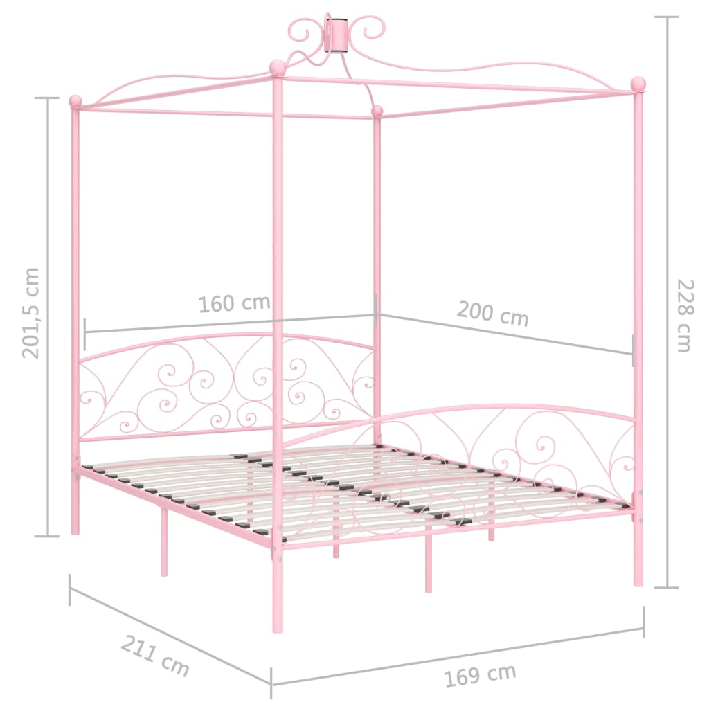 Canopy Bed Frame without Mattress Pink Metal 160x200 cm