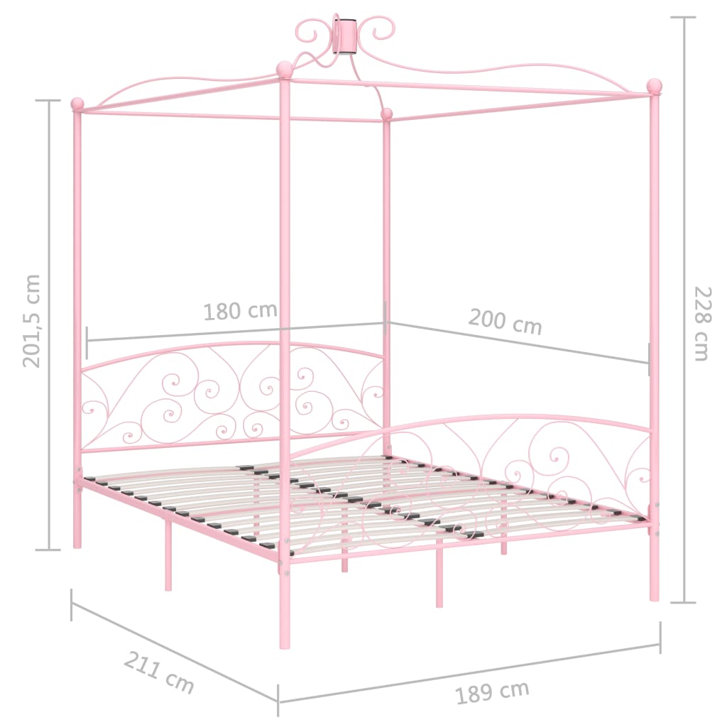 Canopy Bed Frame without Mattress Pink Metal 180x200 cm