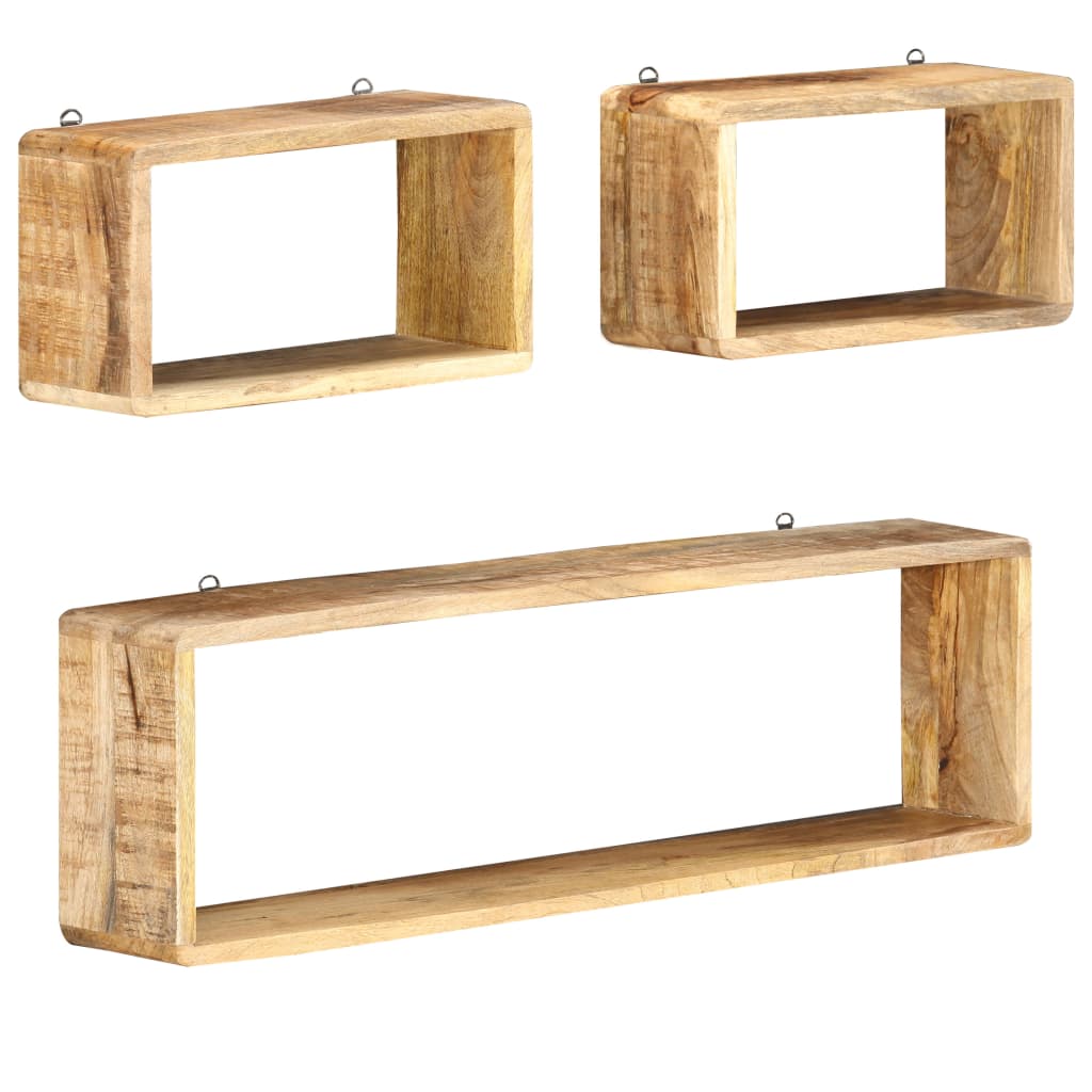 285844 vidaXL 3 Piece Wall Cube Shelf Set Soild Mango Wood