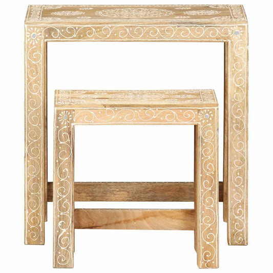 2 Piece Hand-painted Side Table Set Solid Mango Wood 2 Piece Hand-painted Side Table Set Solid Mango Wood