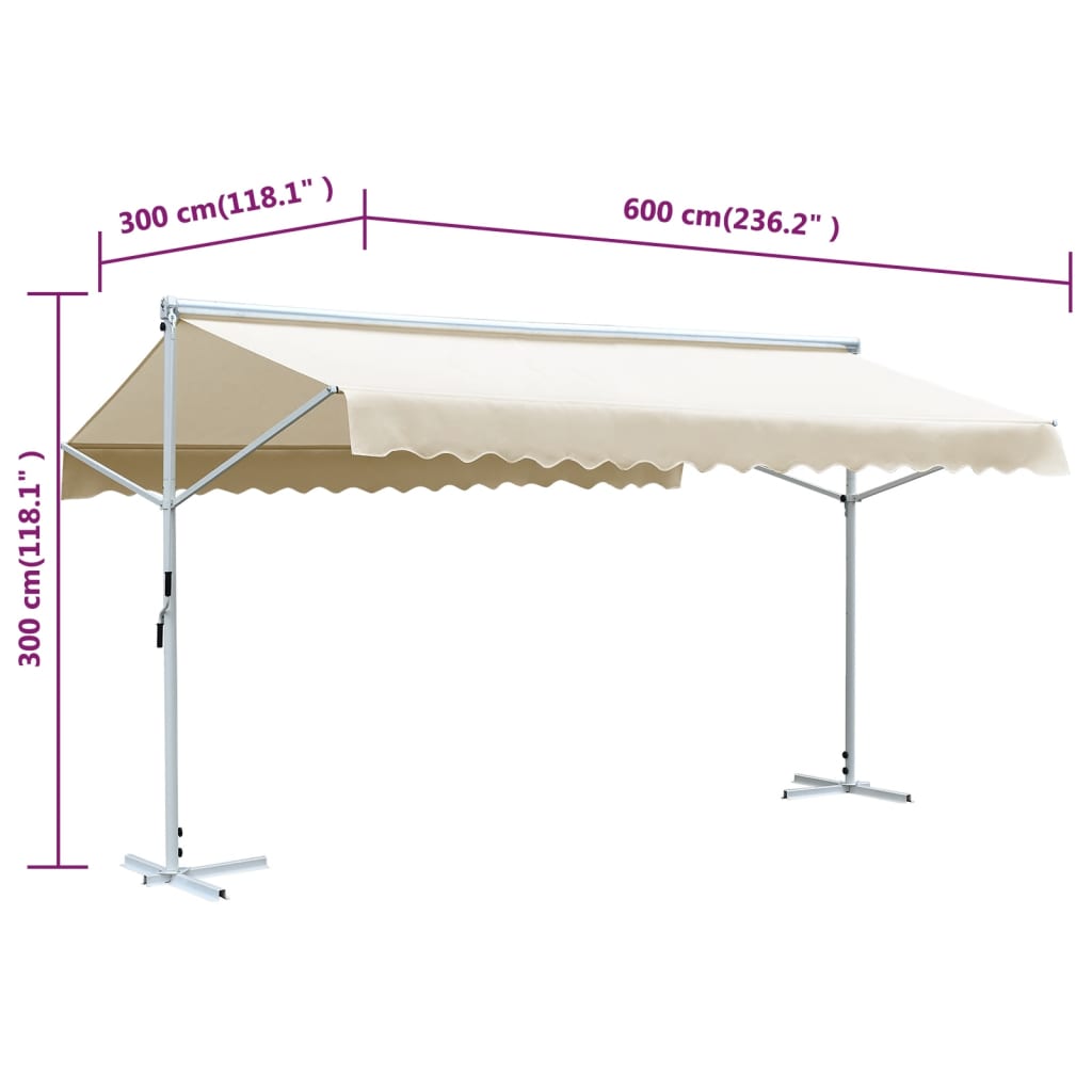 145884 vidaXL Free Standing Awning 600x300 cm Cream