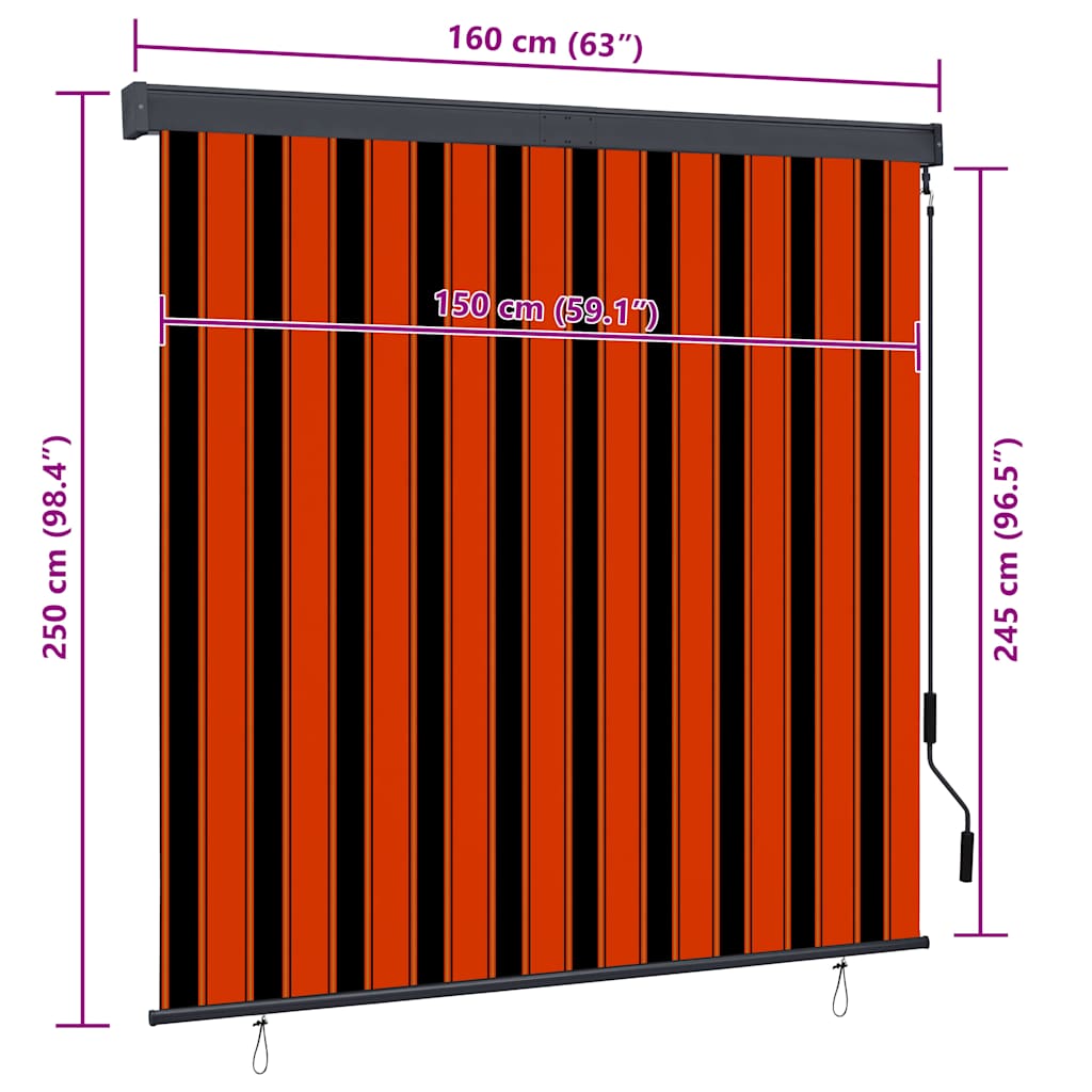 Outdoor Roller Blind 160x250 cm Orange and Brown