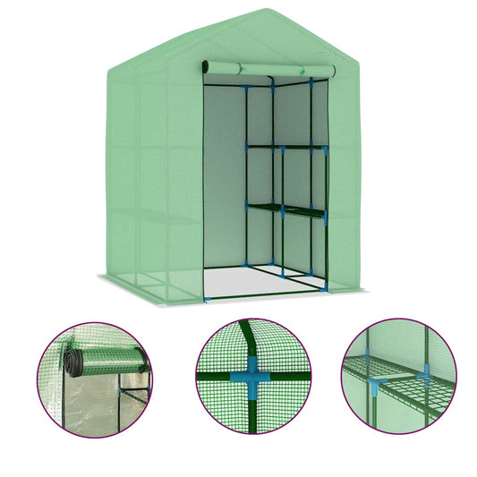 Greenhouse with Shelves Steel 143x143x195 cm Greenhouse with Shelves Steel 143x143x195 cm