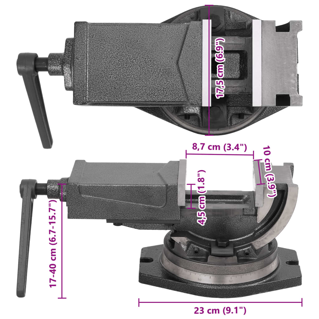 145390 vidaXL 2-Axis Tilting Vice 100 mm