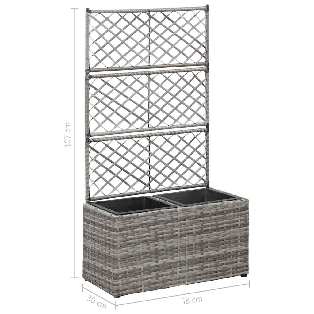 46934 vidaXL Trellis Raised Bed with 2 Pots 58x30x107 cm Poly Rattan Grey