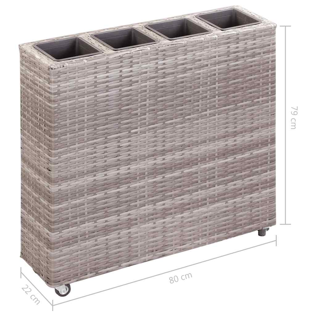 46949 vidaXL Garden Raised Bed with 4 Pots 80x22x79 cm Poly Rattan Grey