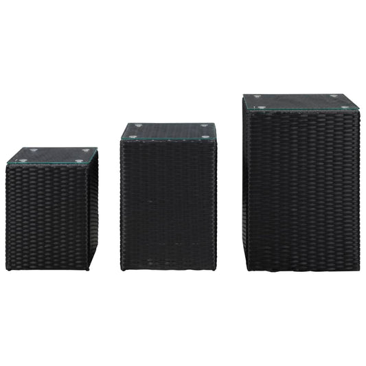 Side Tables 3 pcs with Glass Top Black Poly Rattan Side Tables 3 pcs with Glass Top Black Poly Rattan