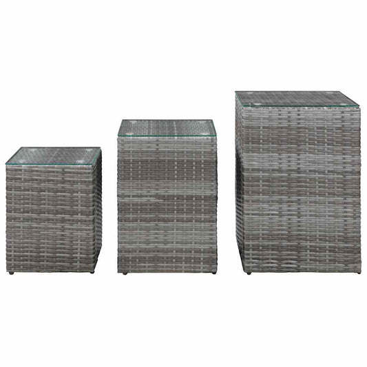 46985 vidaXL Side Tables 3 pcs with Glass Top Grey Poly Rattan 46985 vidaXL Side Tables 3 pcs with Glass Top Grey Poly Rattan