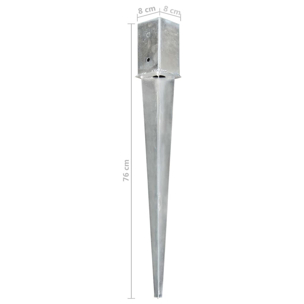 145408 vidaXL Ground Spikes 6 pcs Silver 8x8x76 cm Galvanised Steel