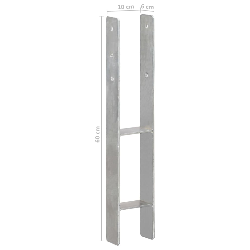 145303 vidaXL Fence Anchors 6 pcs Silver 10x6x60 cm Galvanised Steel