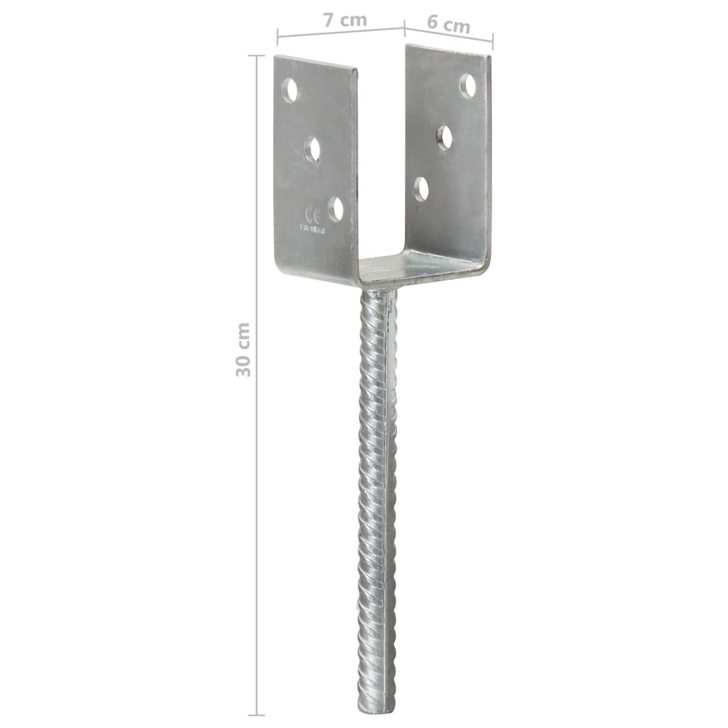 145312 vidaXL Fence Anchors 6 pcs Silver 7x6x30 cm Galvanised Steel