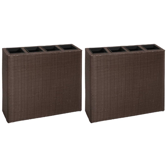 Garden Raised Bed with 4 Pots 2 pcs Poly Rattan Brown Garden Raised Bed with 4 Pots 2 pcs Poly Rattan Brown