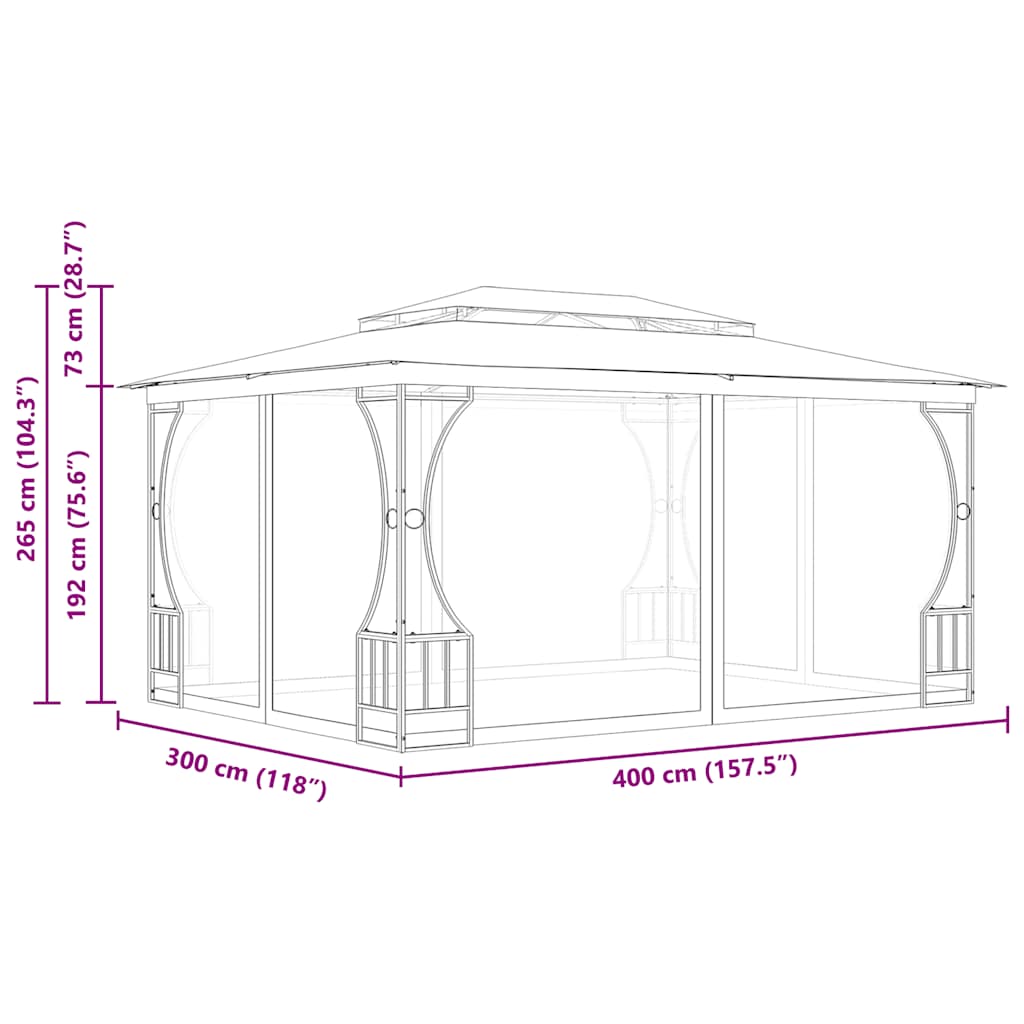 48598 vidaXL Gazebo with Nets 300x400x265 cm Anthracite