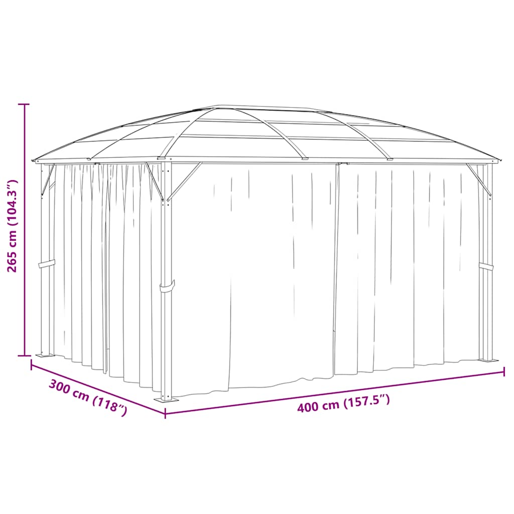Gazebo with Curtains 400x300x265 cm Anthracite