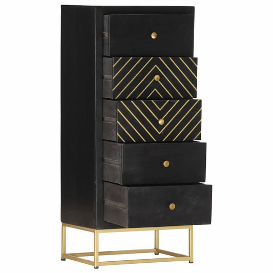 Drawer Cabinet Black and Gold 45x30x105 cm Solid Mango Wood Drawer Cabinet Black and Gold 45x30x105 cm Solid Mango Wood